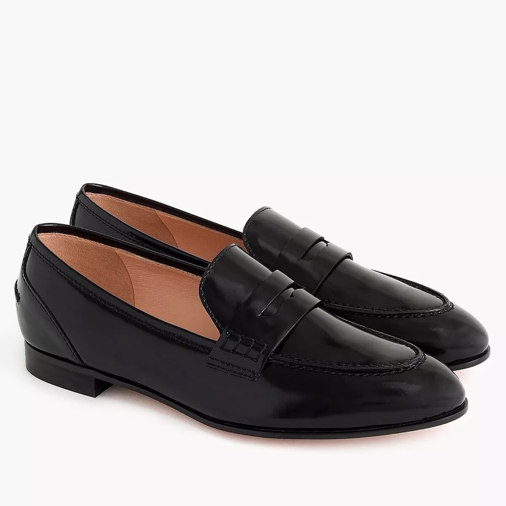 J. Crew  Black Patent Leather Academy Penny Loafers Size 8